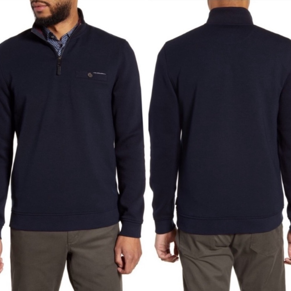 TED BAKER London Navy Blue Valerio Sweater Half Zip Pullover Size Small - Picture 15 of 15